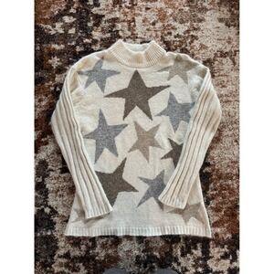 Segue Silk Angora Blend Star vintage Mock Neck Ribbed Sweater Cream Grey Medium